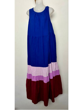 AVA & VIV Blue Pink Tiered Maxi Dress size 2X 100% cotton